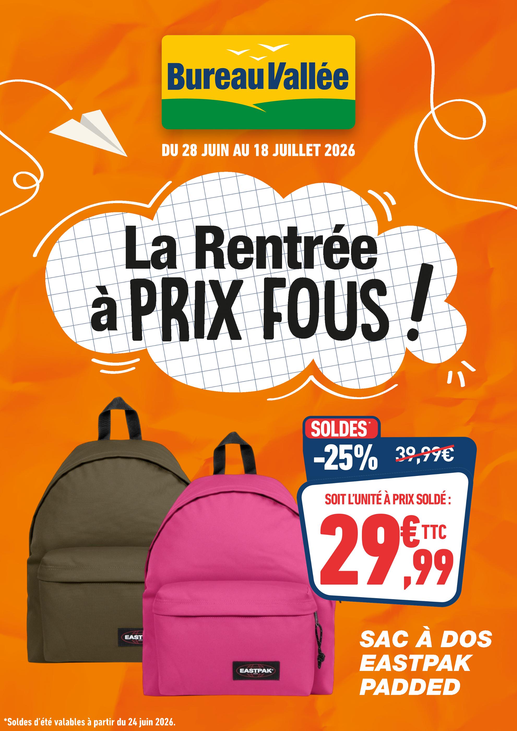 Prospectus Bureau Vallée à Saint-Amand-Longpré, "La Rentrée à PRIX FOUS !", 1 page, 28/06/2026 - 18/07/2026
